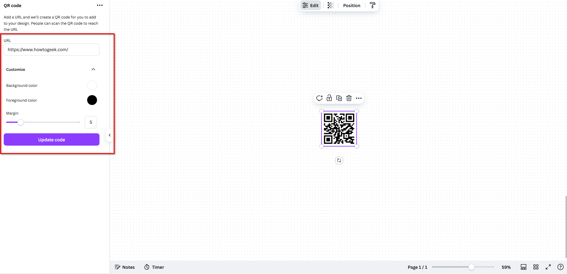 A simple QR code in Canva.