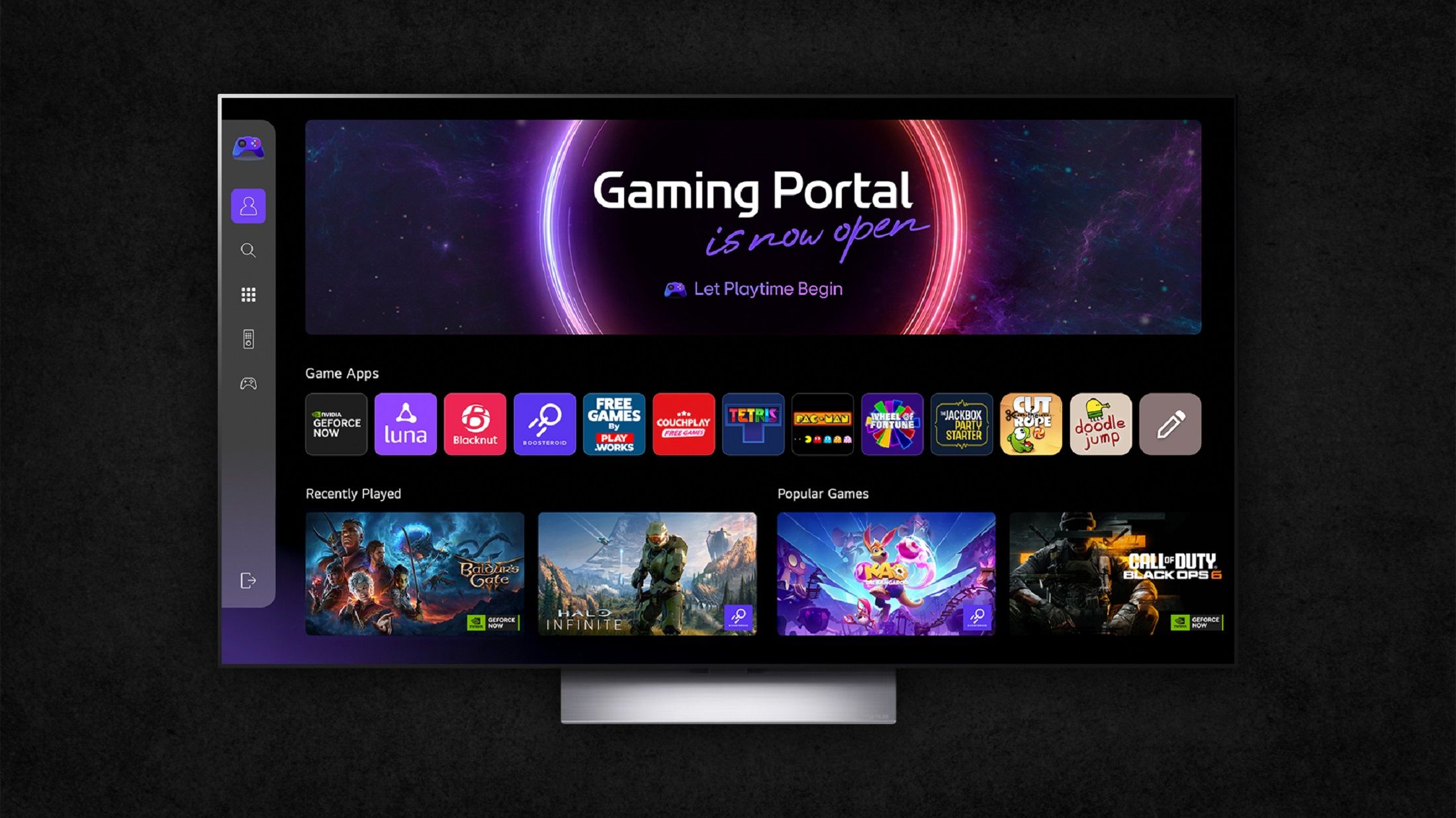 LGs Gaming Portal main screen with games