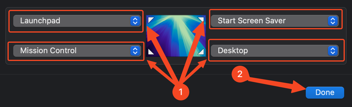 the Hot Corners menu on macOS.