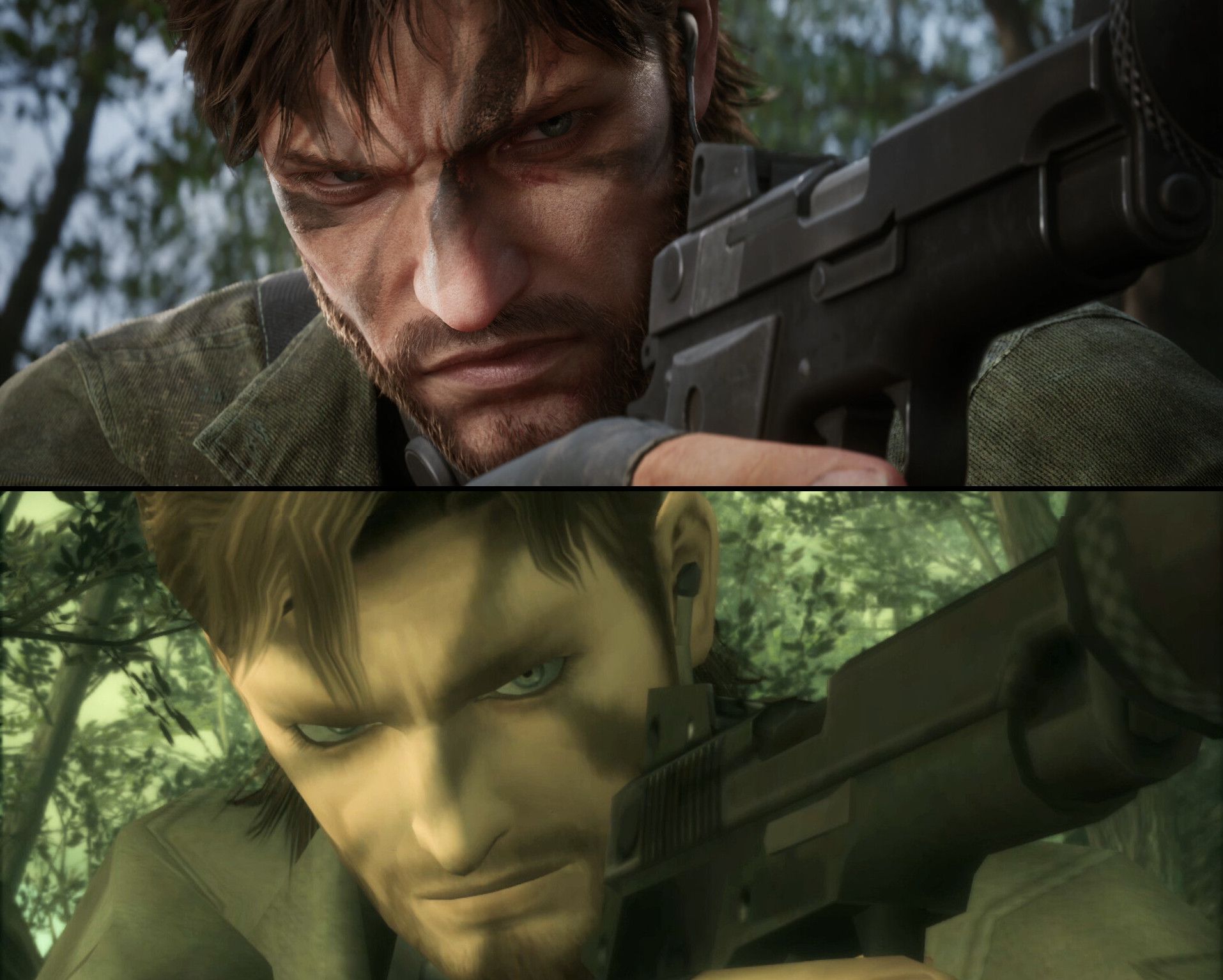 A comparison of the graphics for Metal Gear Solid 3 (pictured below) and its remake (pictured top).