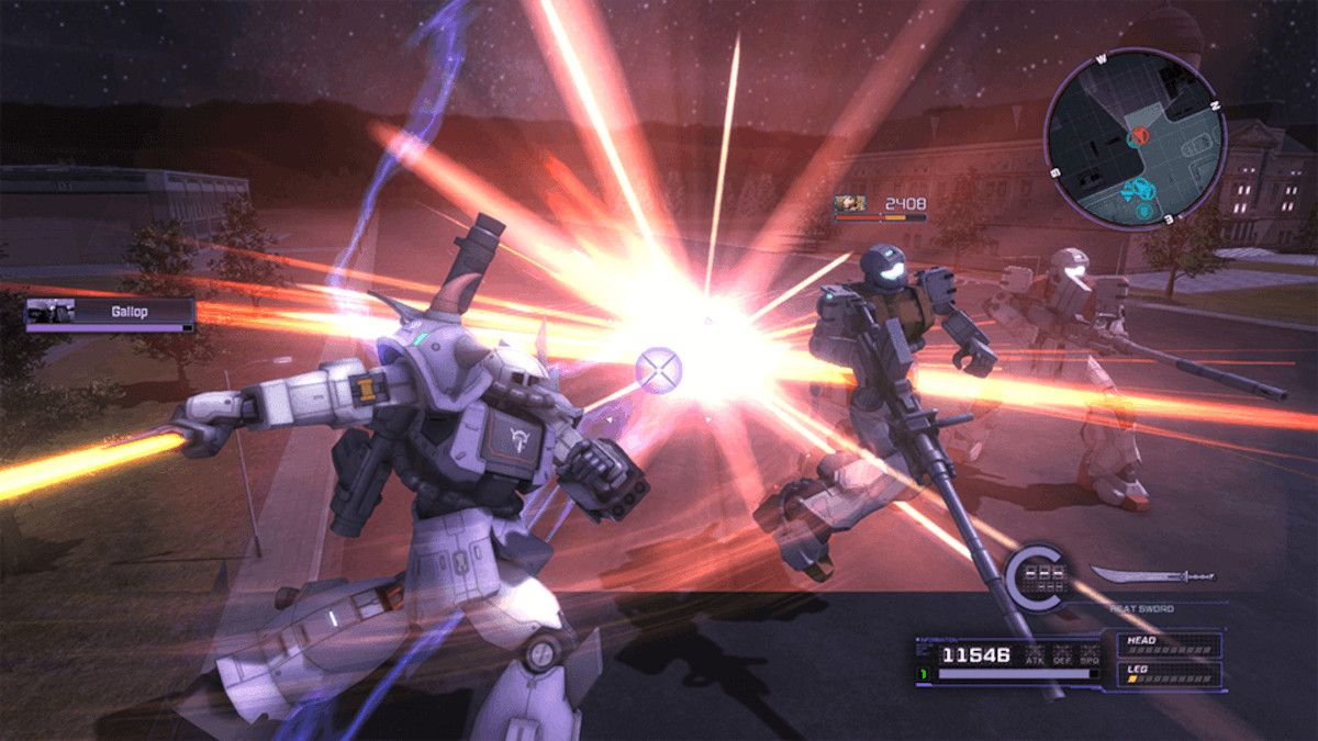 A Zaku fighting a GM in Mobile Suit Gundam Battle Operation Code Fairy.