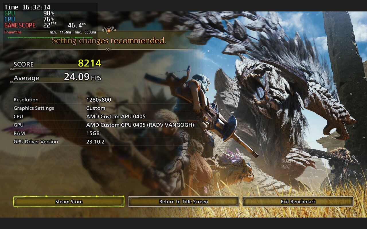 Monster Hunter Wilds Steam Deck Benchmark results. 