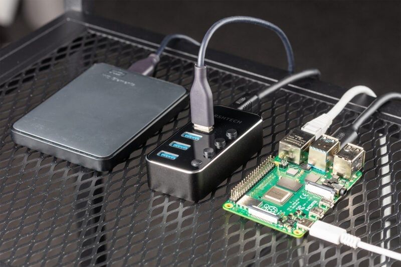 A Raspberry Pi configured as a NAS.