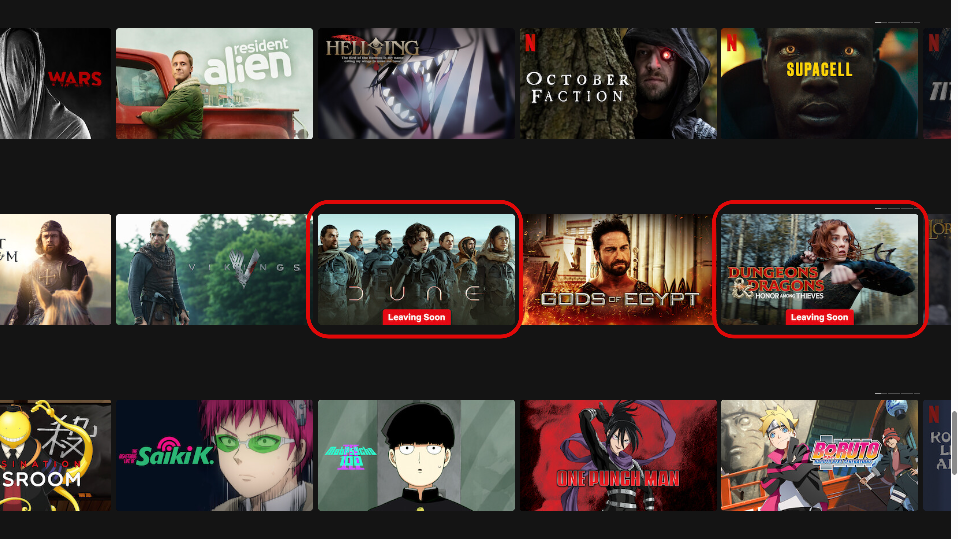 A screenshot showing netflix shows with leaving soon label