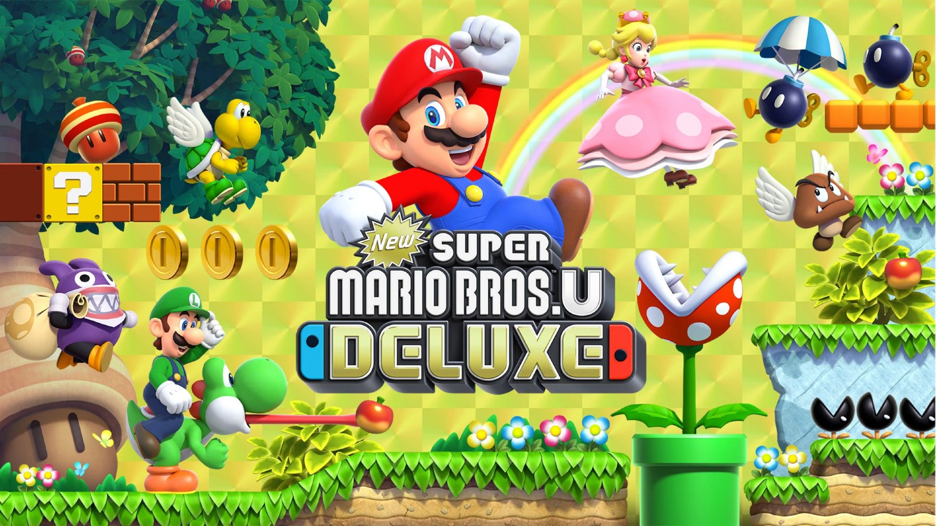 New Super Mario Bros U Deluxe Mario jumping over a platform level.