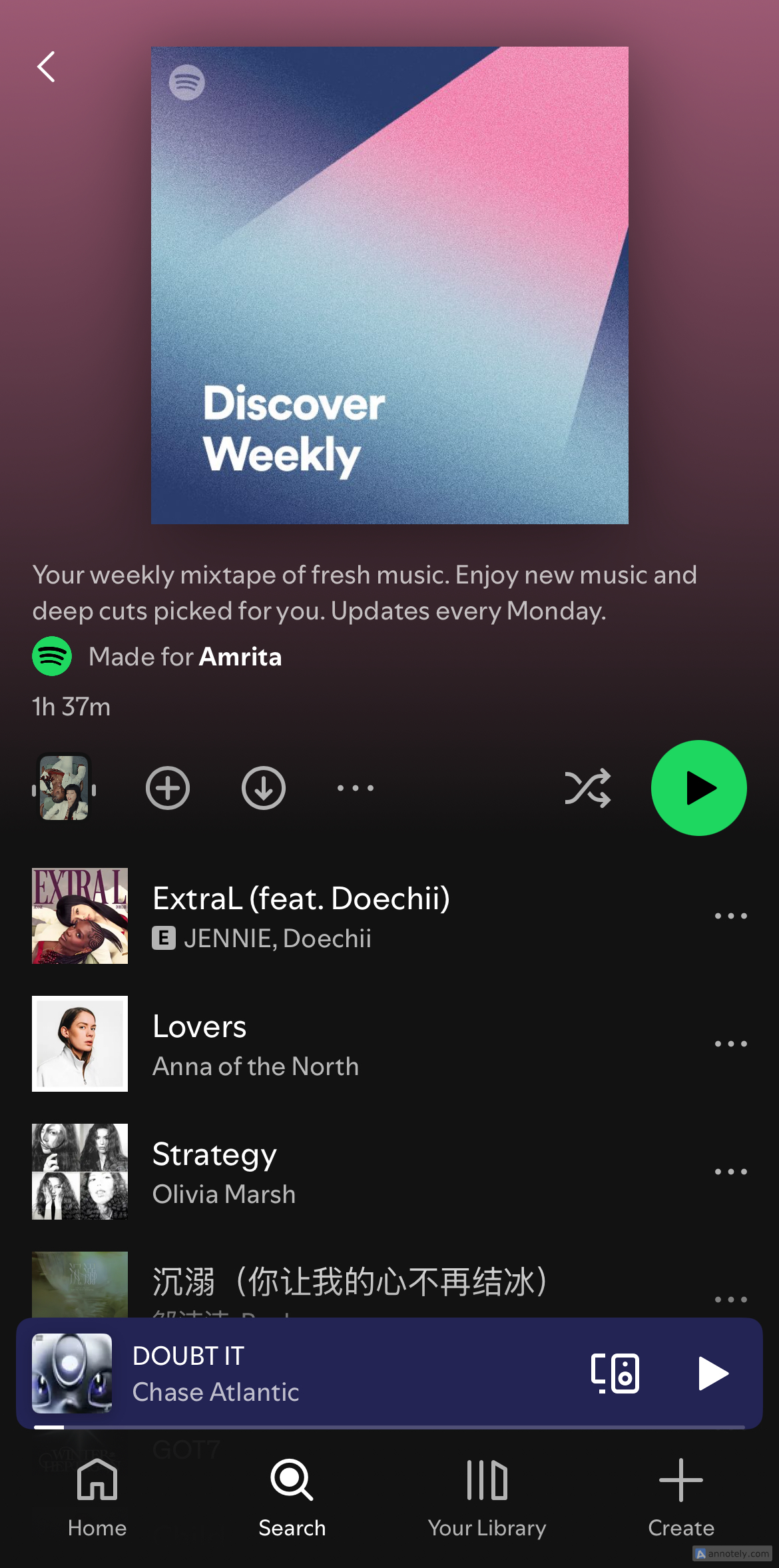 A look at Spotify's Discover Weekly playlist.