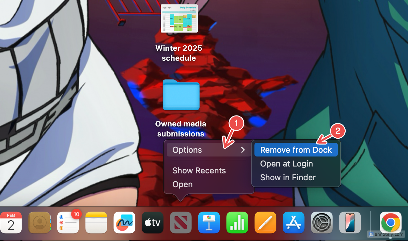 Removing an app from a Mac's dock.