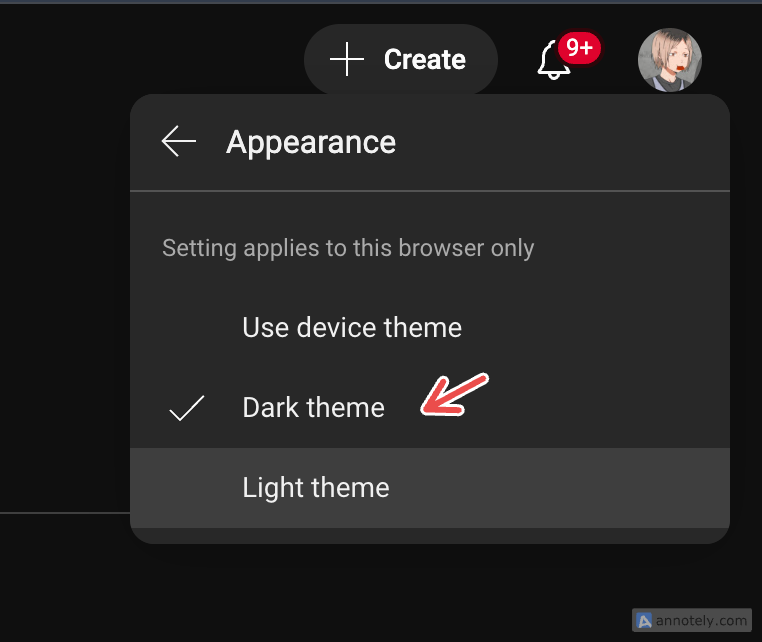 Enabling YouTube's Dark Theme for computer.