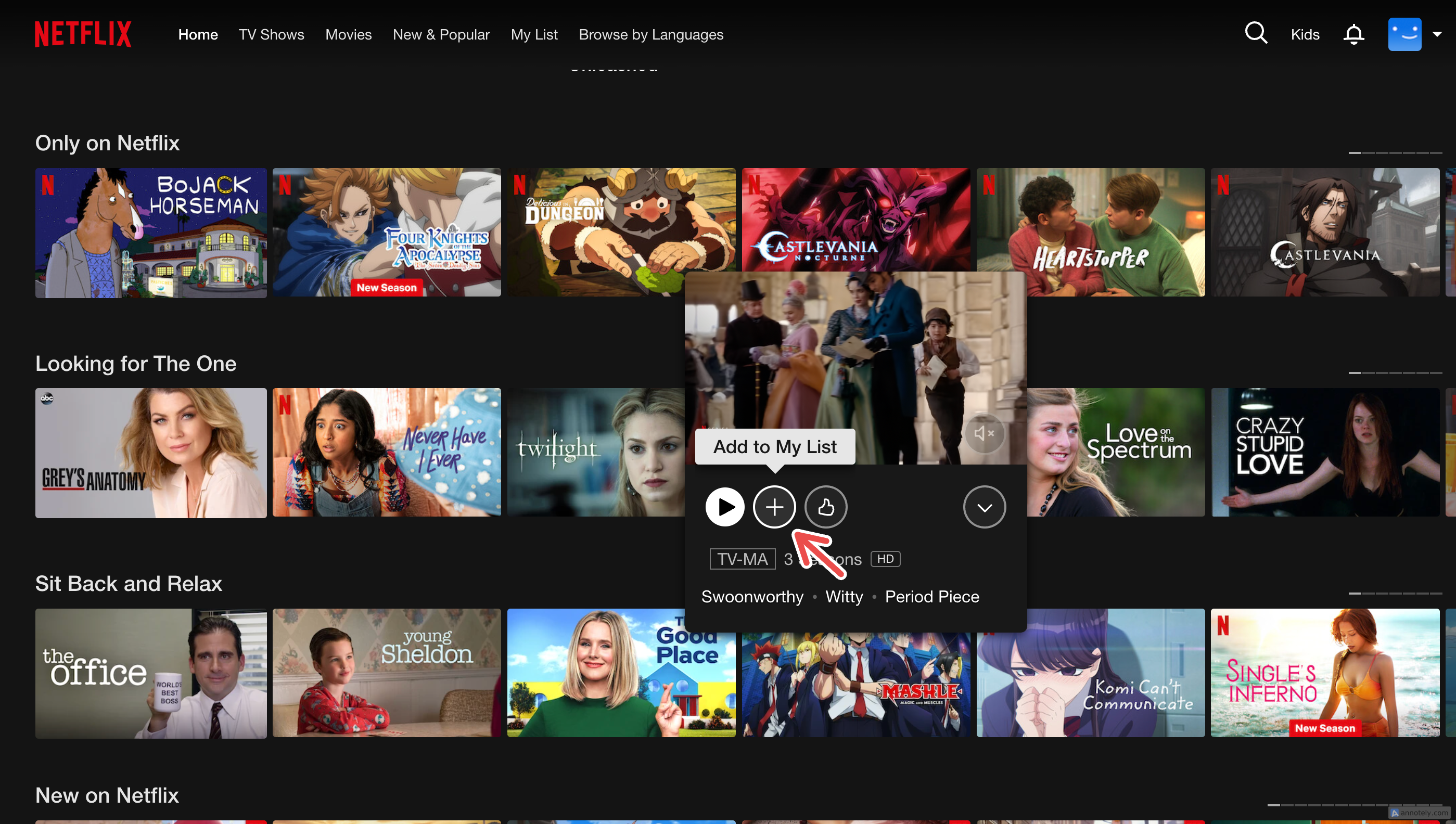 Adding a title on Netflix to "My List."