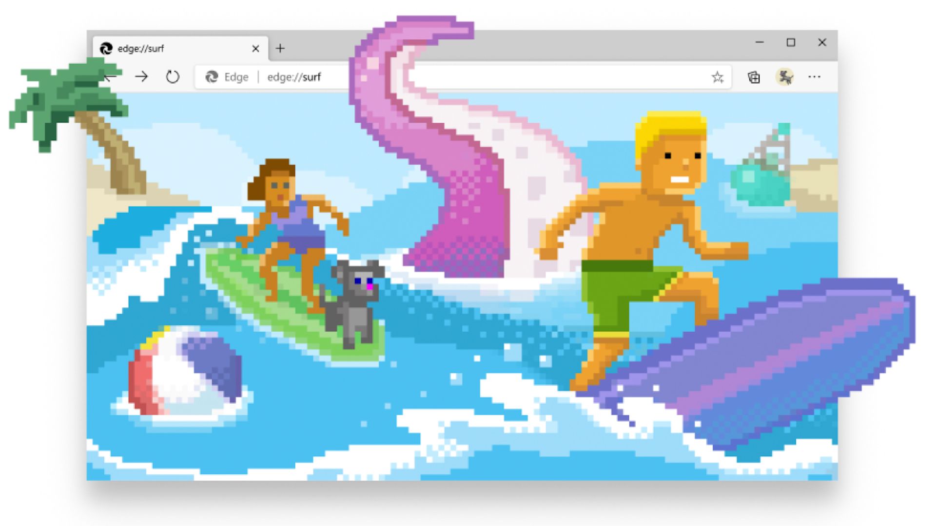 Pixelated people surfing on the Edge browser.