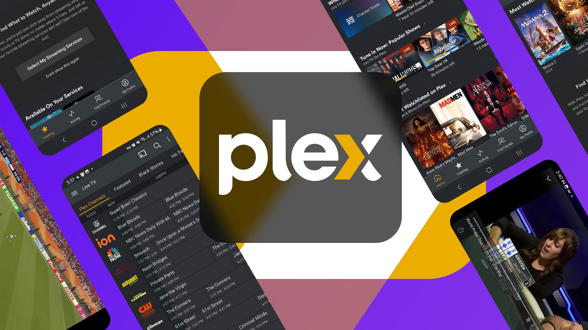 Plex logo with some screenshots beside it.