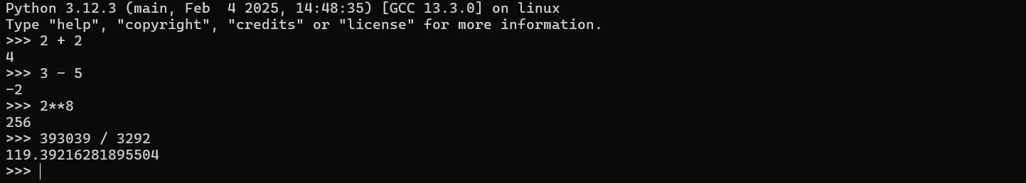 Python math operations in the terminal.