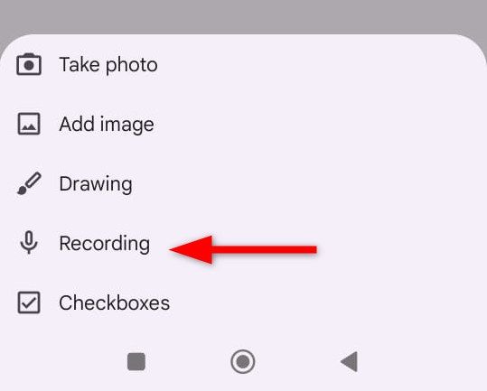 Recording option on Google Keep Note Android app.