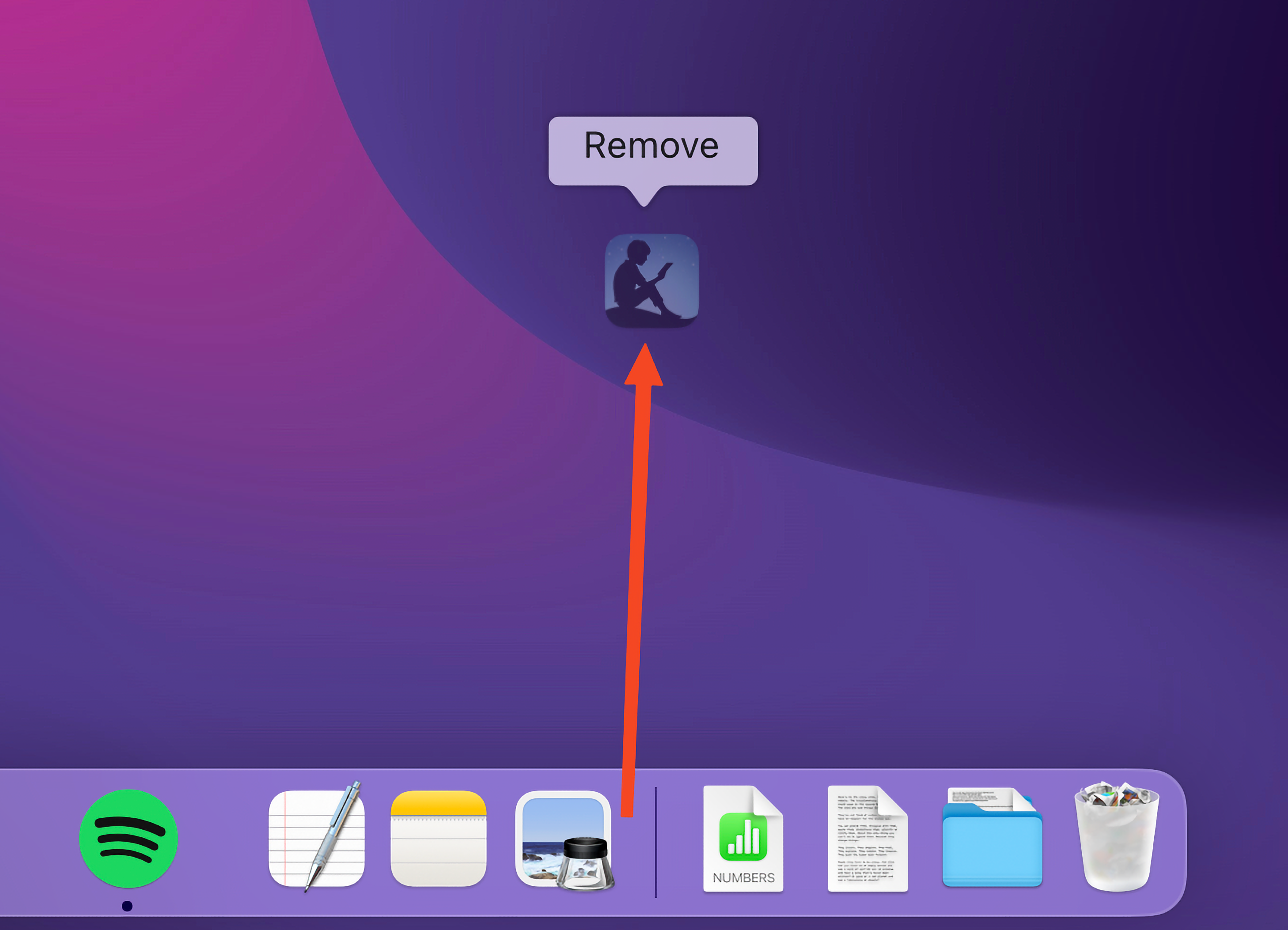 Remove an app from the Dock.