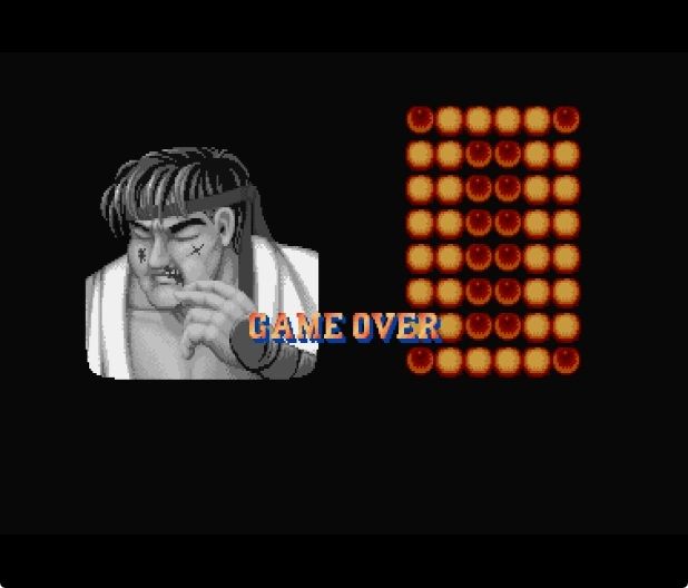 Ryu in Street Fighter II on the game over screen.