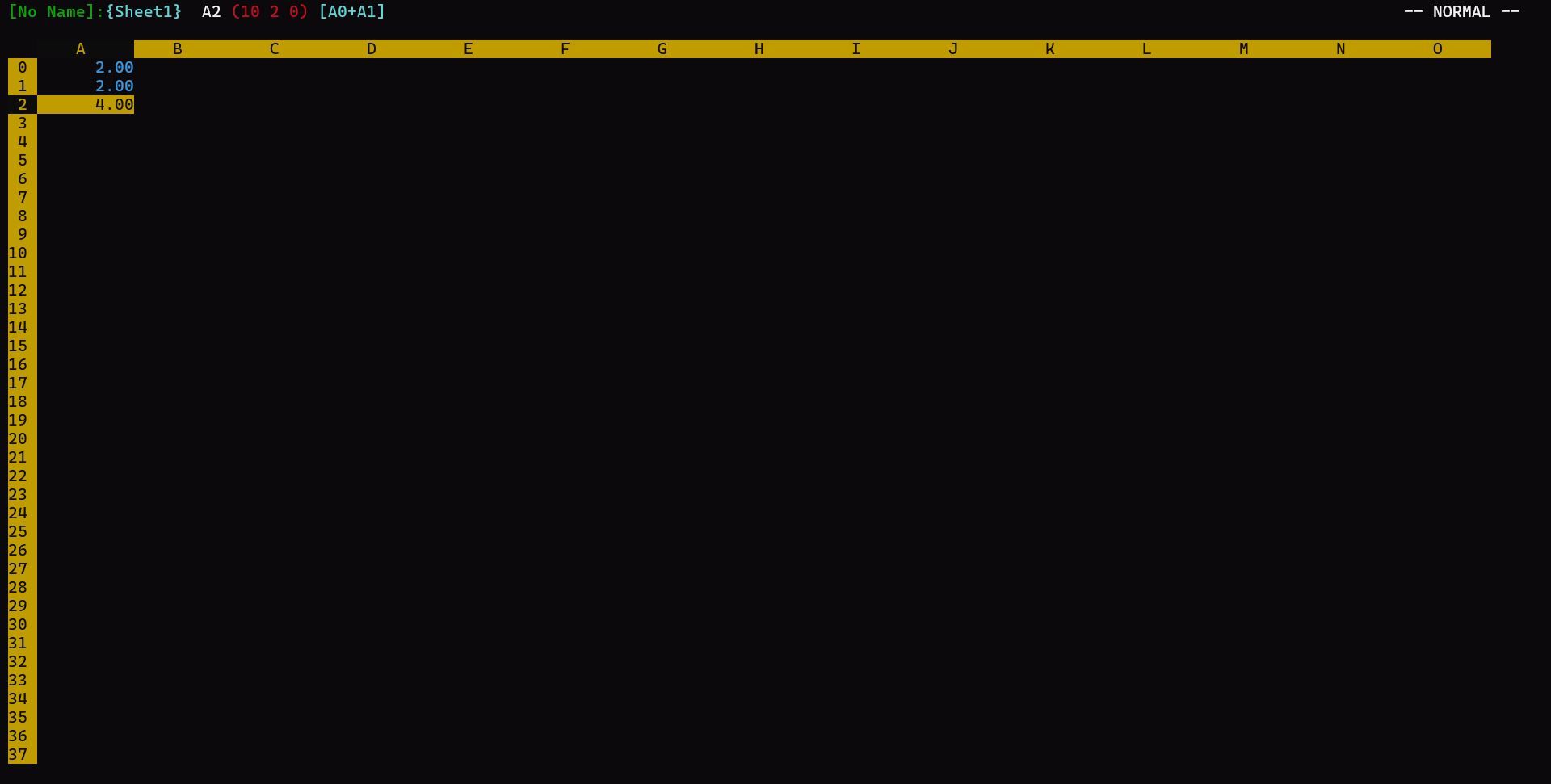 sc-im spreadsheet in the terminal.