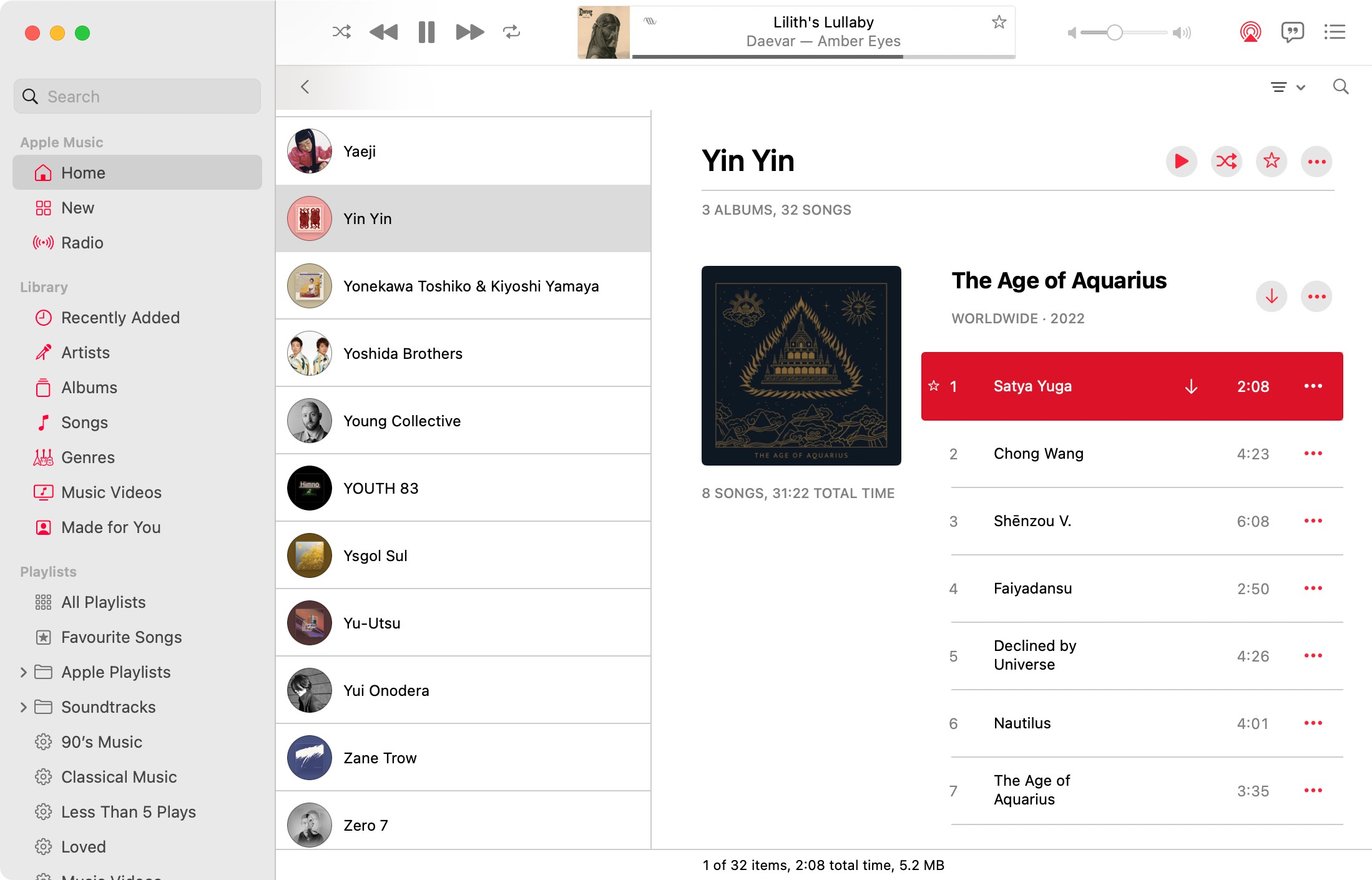 Library page for the artist Yin Yin on Apple Music for Mac.