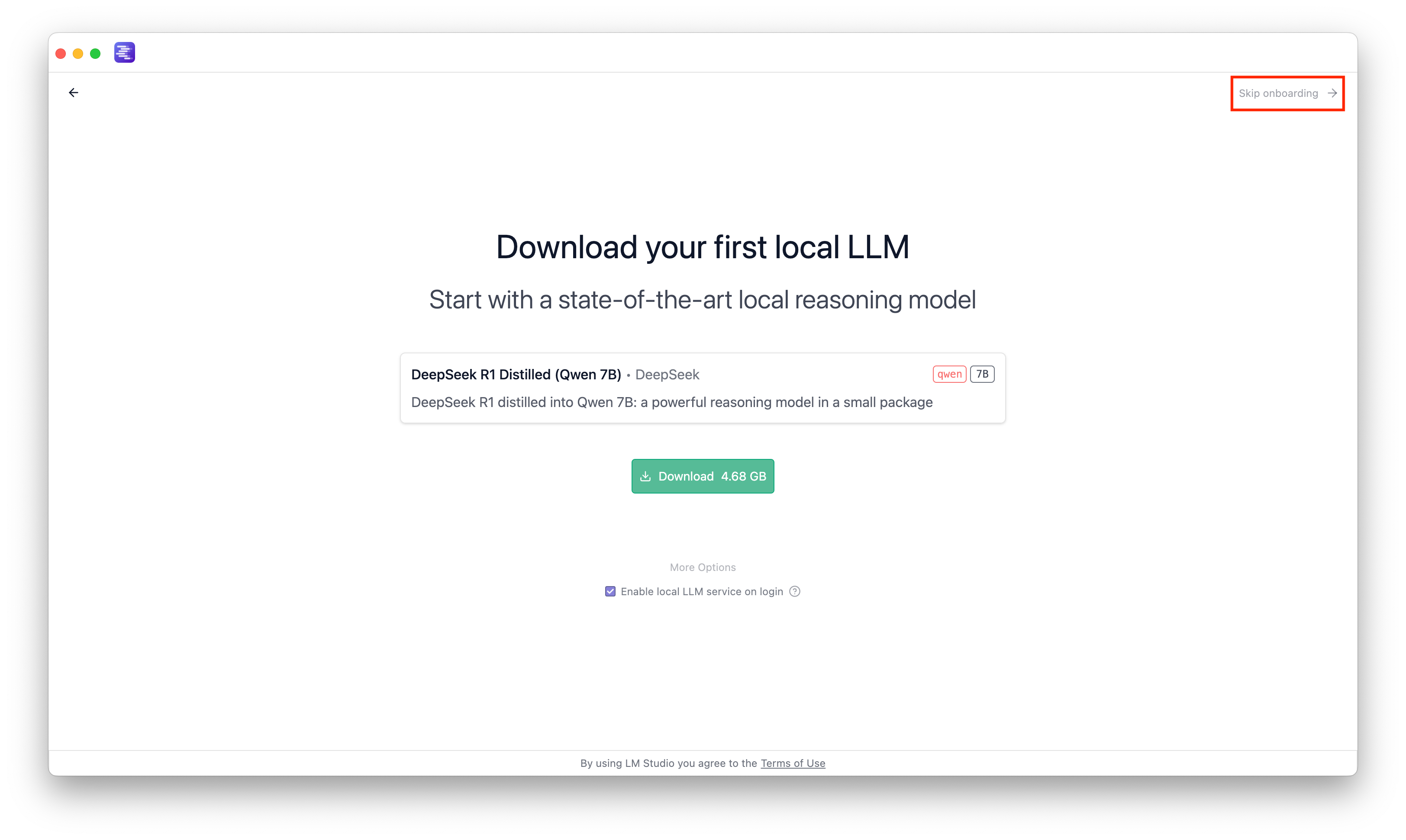 LM Studio for Mac's onboarding screen.