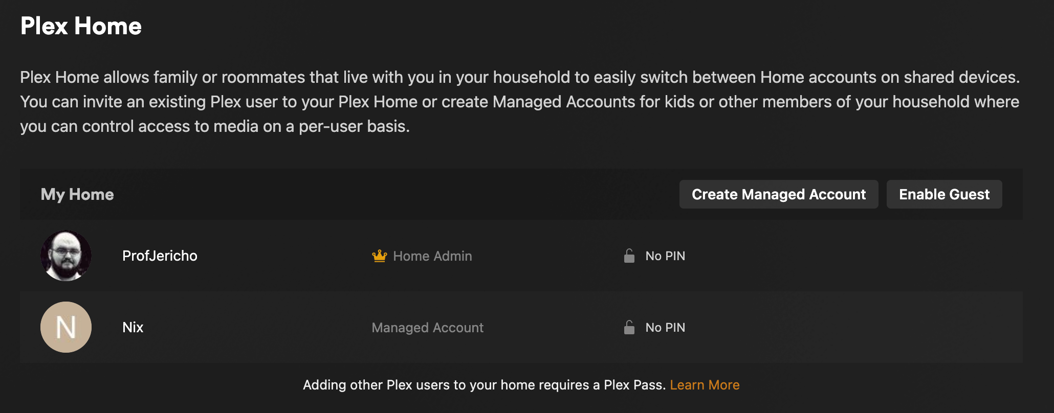 Plex managed accounts.