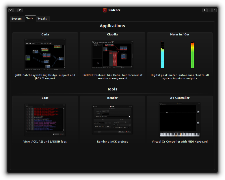 Screenshot of the Cadence app from the KXStudio distribution.