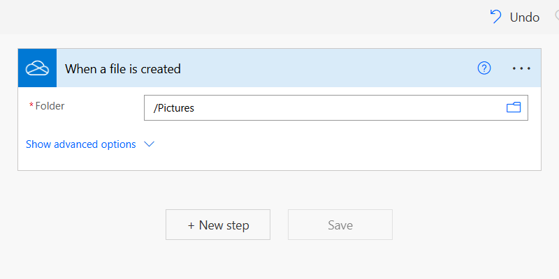 Selecting a OneDrive folder in a Power Automate for web trigger.