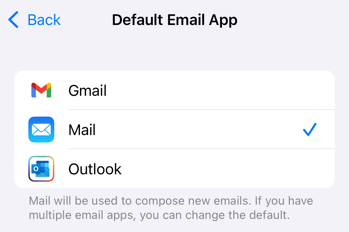 Set the defaut email app on iPhone.