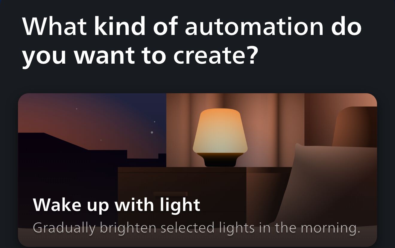 Setting a sunrise simulation in the Philips Hue app.