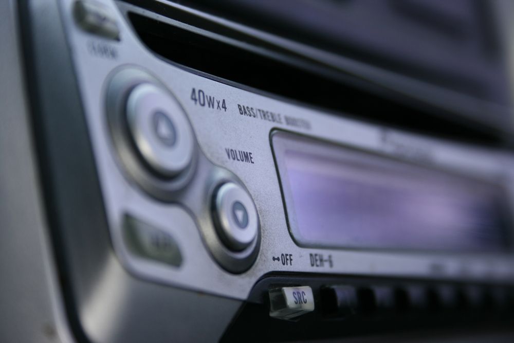 The old car stereo player's part in selective focus