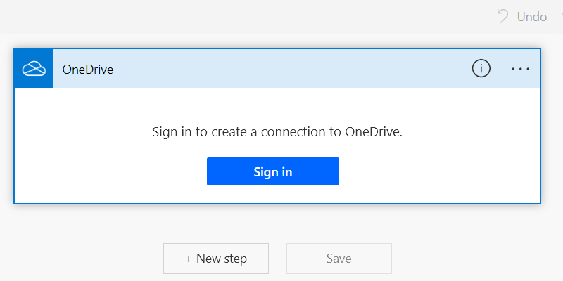 Signing in to OneDrive in a Power Automate for web trigger.