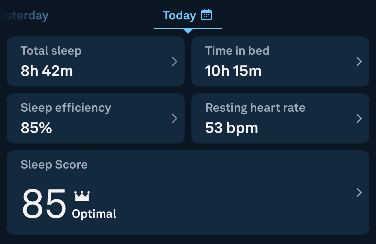 Sleep score and key stats.