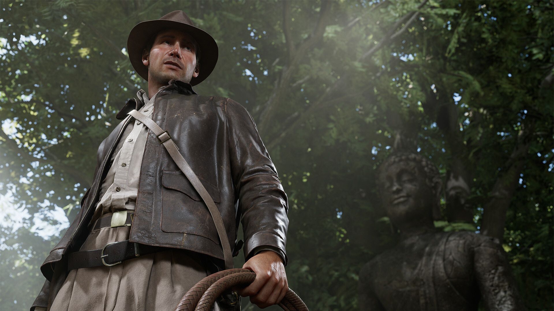 A promotional screenshot from the game 'Indiana Jones and the Great Circle.'