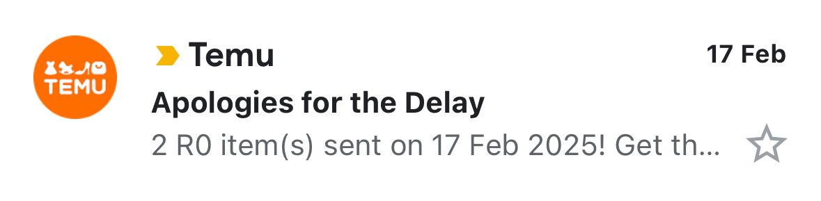 Temu sends a fake delay email.