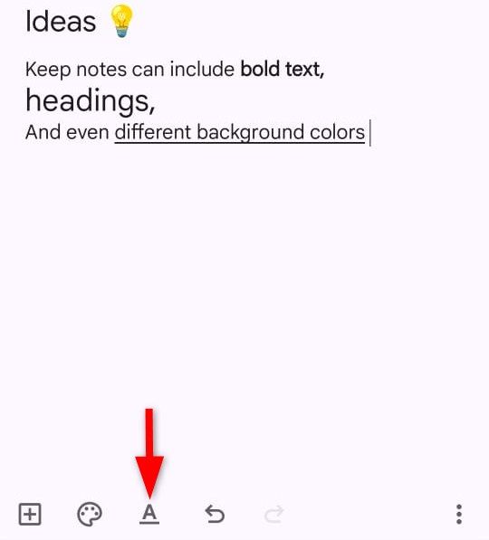 Text formatting option on Google Keep Android app.