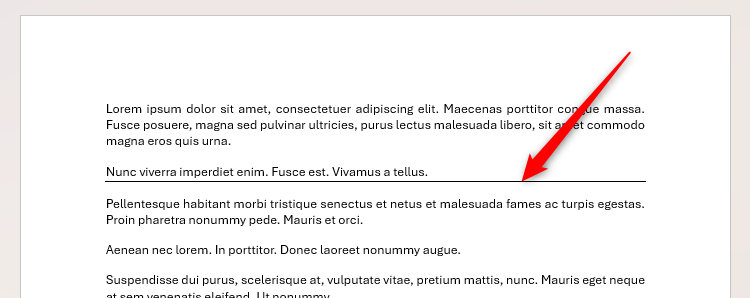 Text in Microsoft Word with a bottom border applied to create a horizontal line.