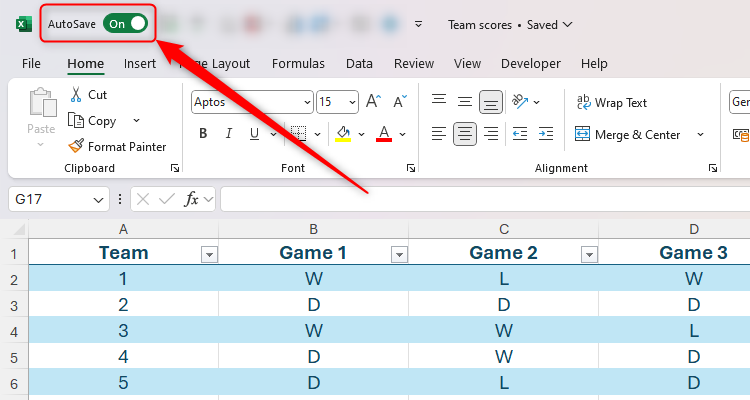 The AutoSave is turned on in an Excel workbook.