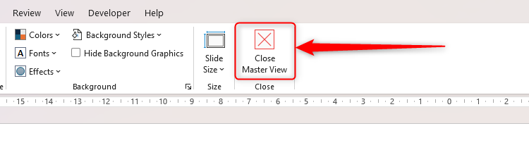 The Close Master View button in Microsoft PowerPoint.