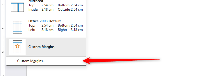 The Custom Margins option in Word's Margins drop-down menu.