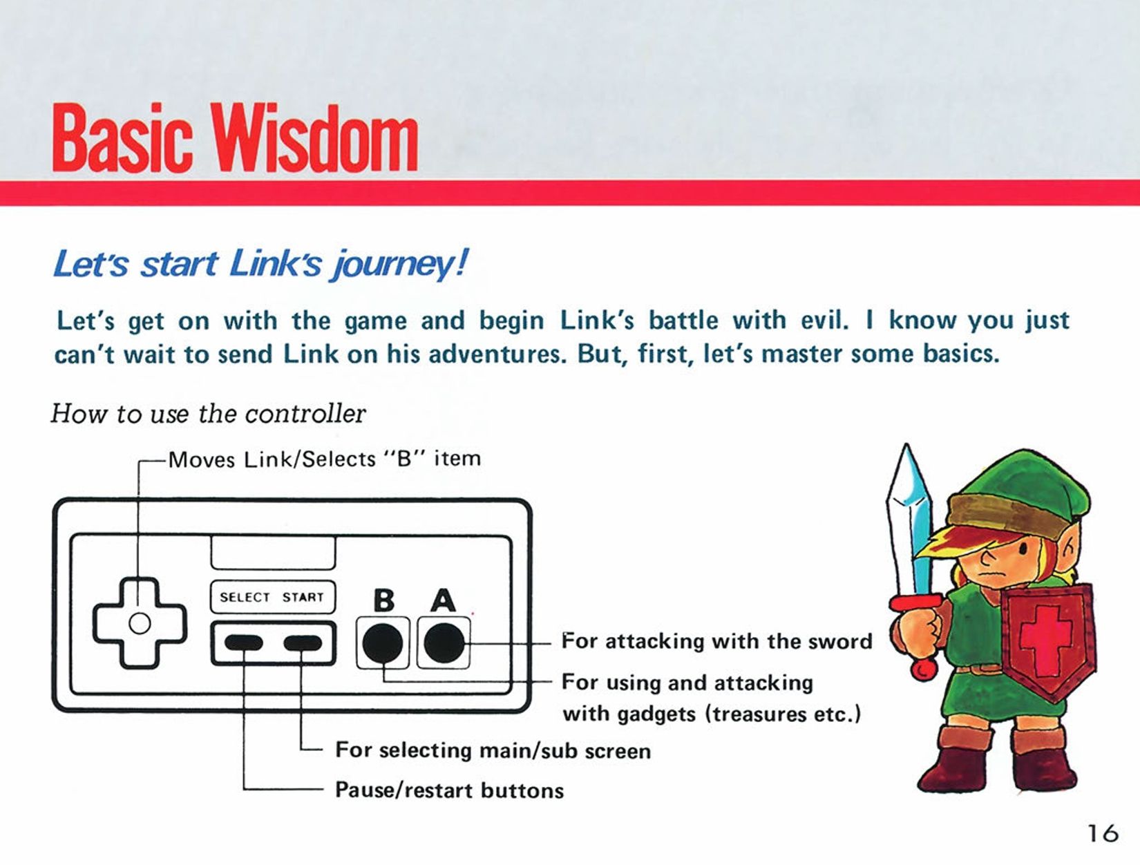 A page from "The Legend of Zelda" (1986) instruction manual.