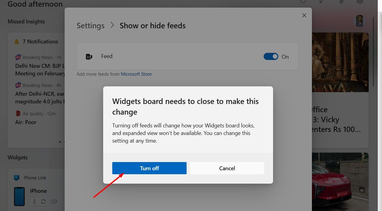 Turn Off option in the Widgets board.