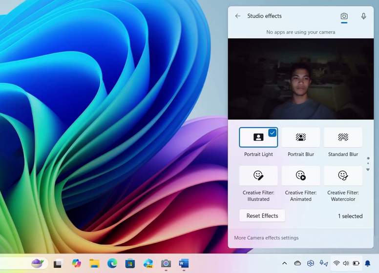 Screenshot of camera effects in Windows 11