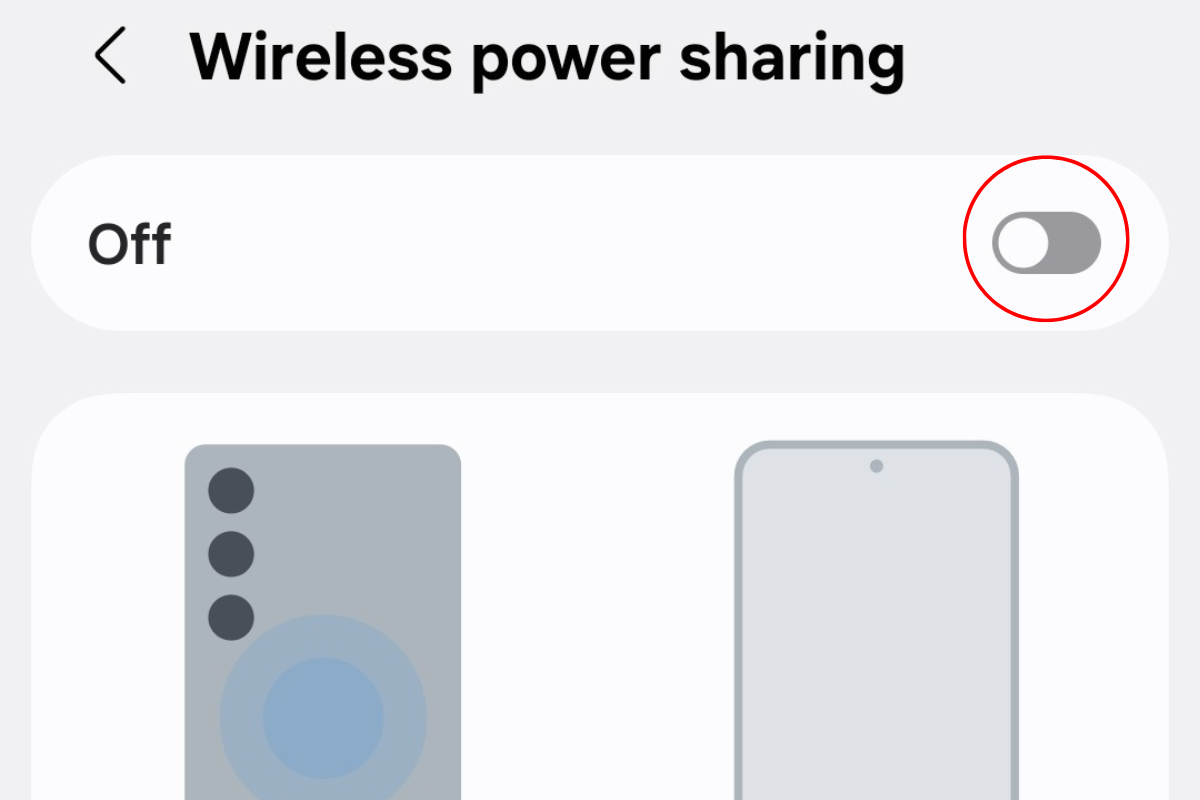 Screenshot of the WIreless power sharing toggle on the Galaxy S25.