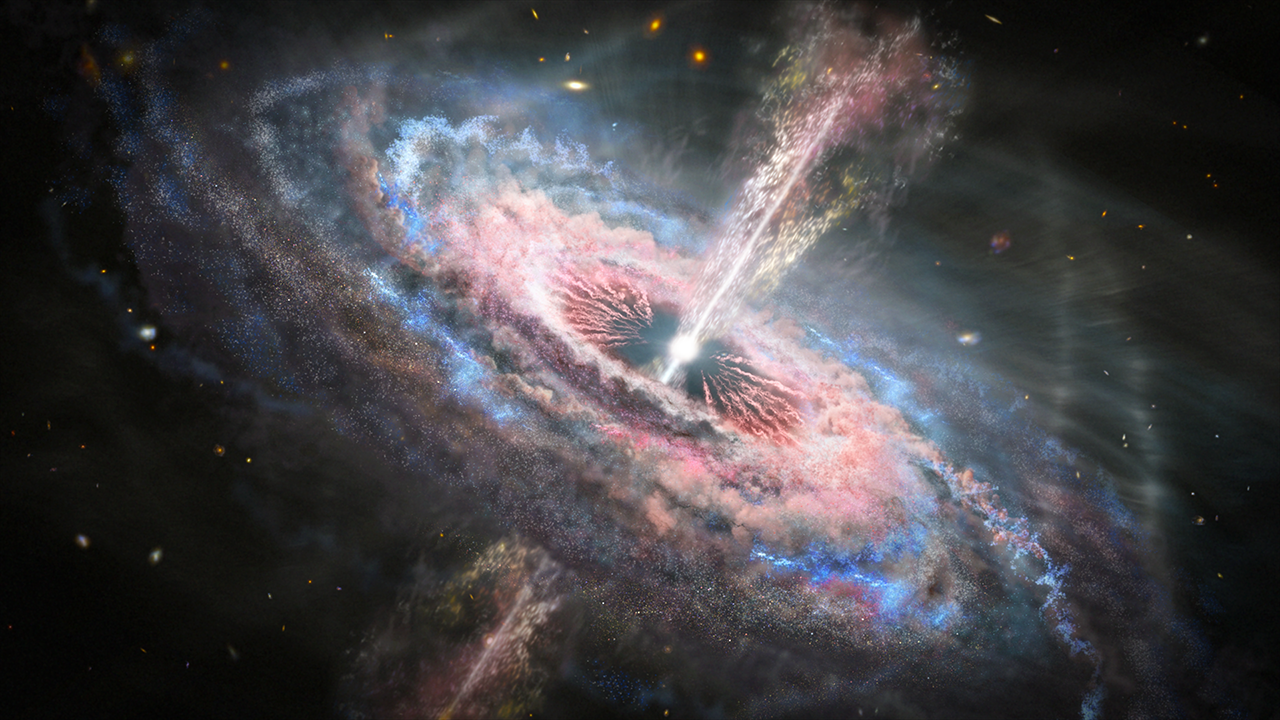 An artistic depiction of what a quasar might look like.