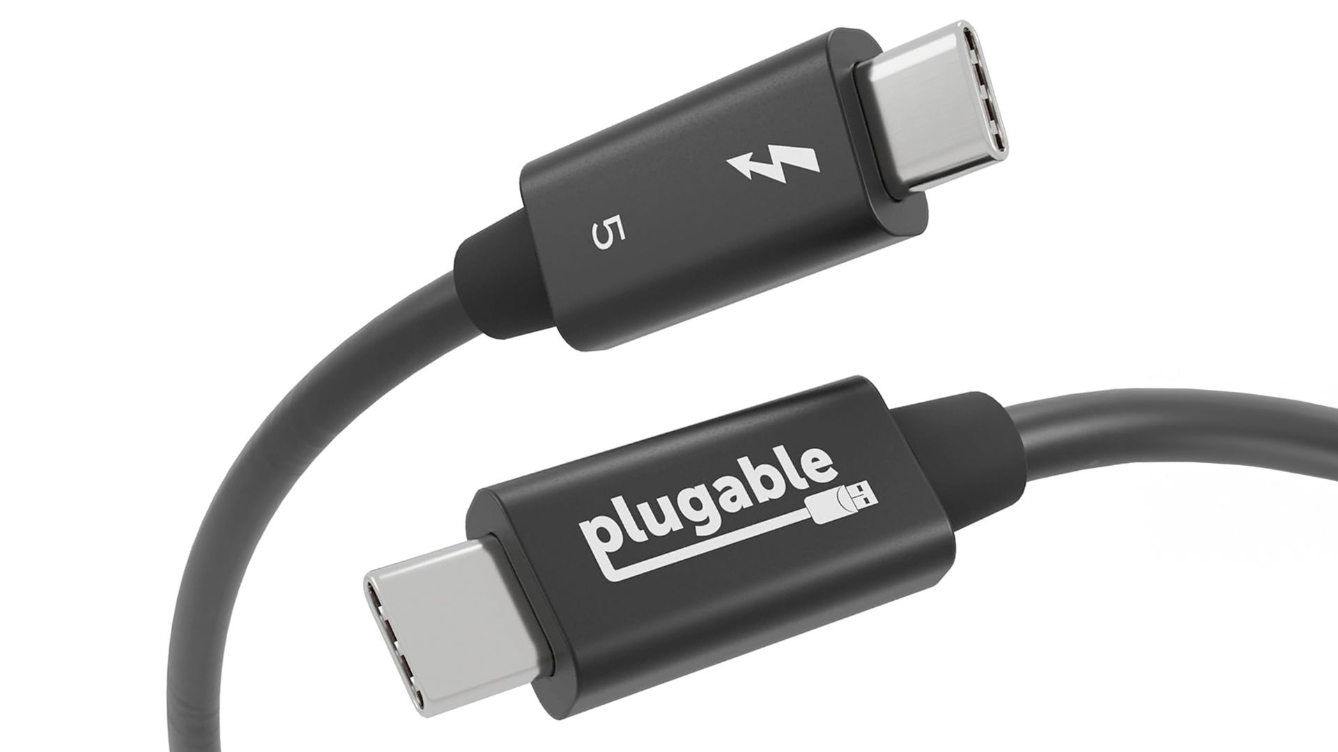 Plugable Thunderbolt 5 cable on a white background.