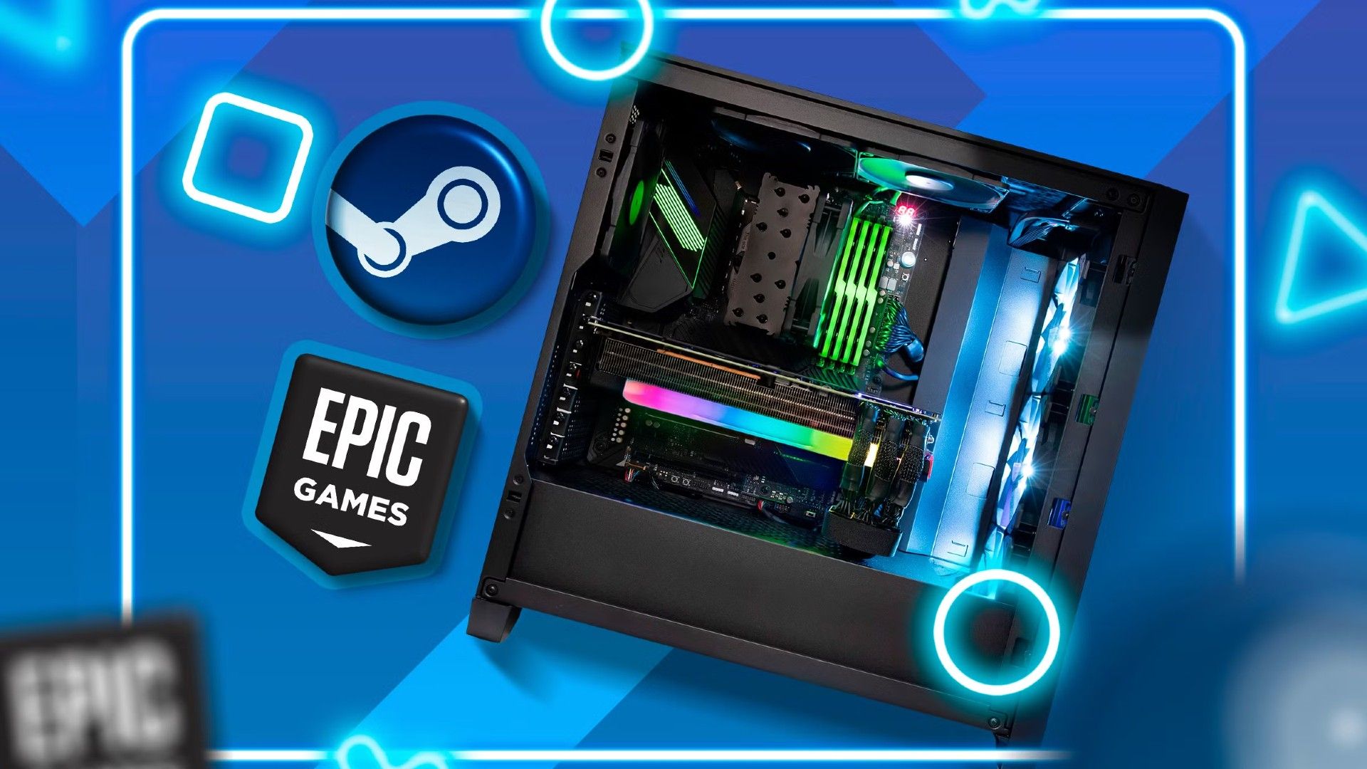 a-gaming-pc-with-the-steam-and-epic-games-logos-beside-it