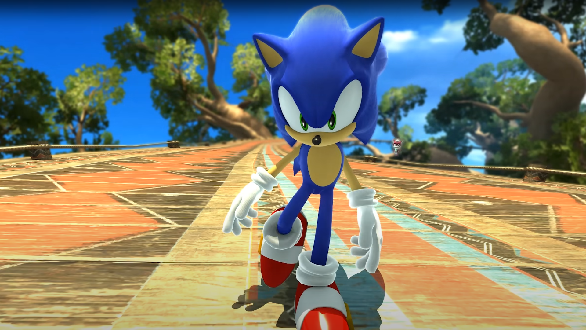 A screenshot from the Unleased Recompiled trailer showing Sonic the Hedgehog in high definition.