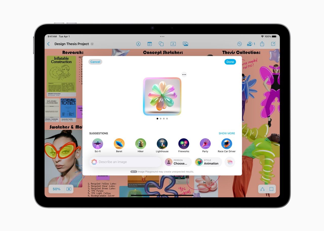 An iPad Air with Image Playground open.