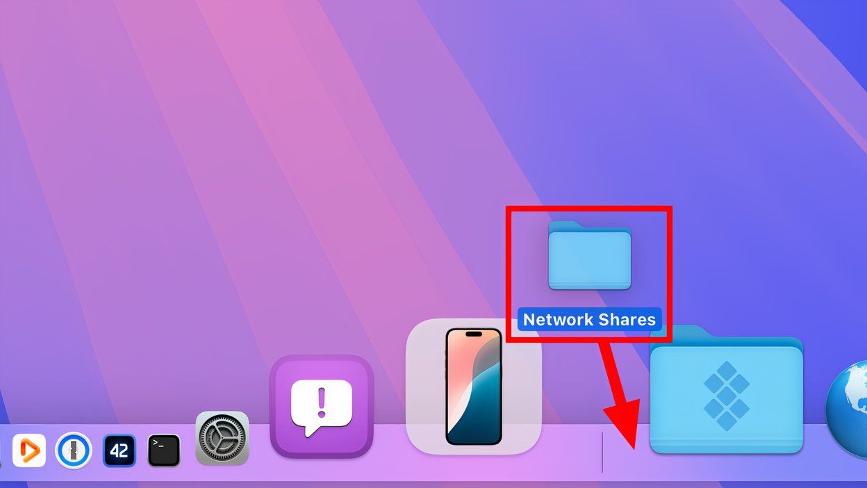 macOS desktop showing a folder being dragged into the Dock.