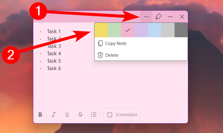 Change a sticky note color on Windows 11.