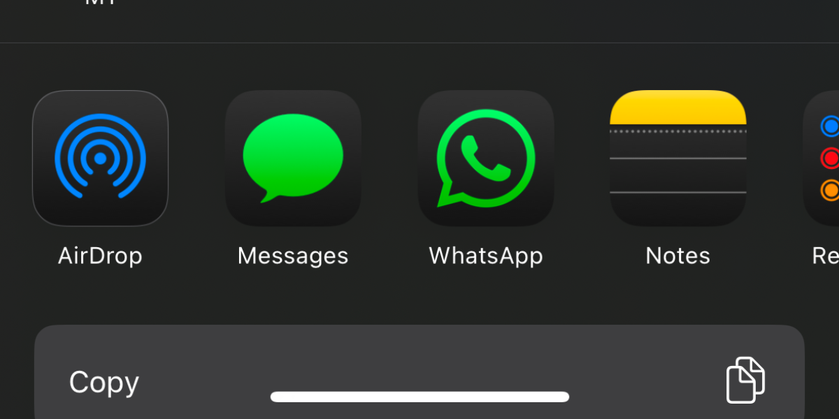 Screenshot of the AirDrop menu with the dark app icons.