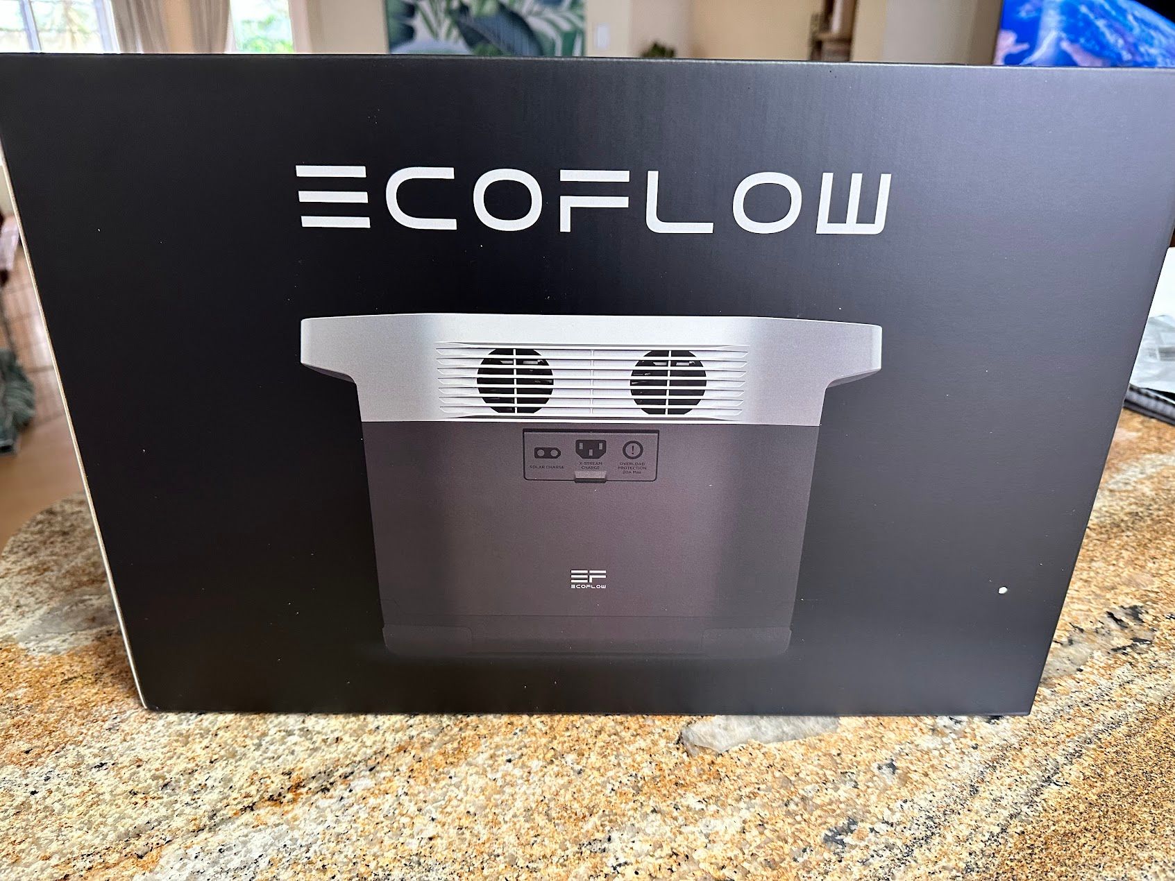 Ecoflow Delta 1300 box on a kitchen counter